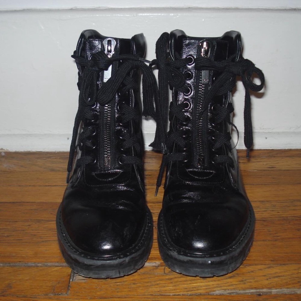 saint laurent leather whipstitch combat boots